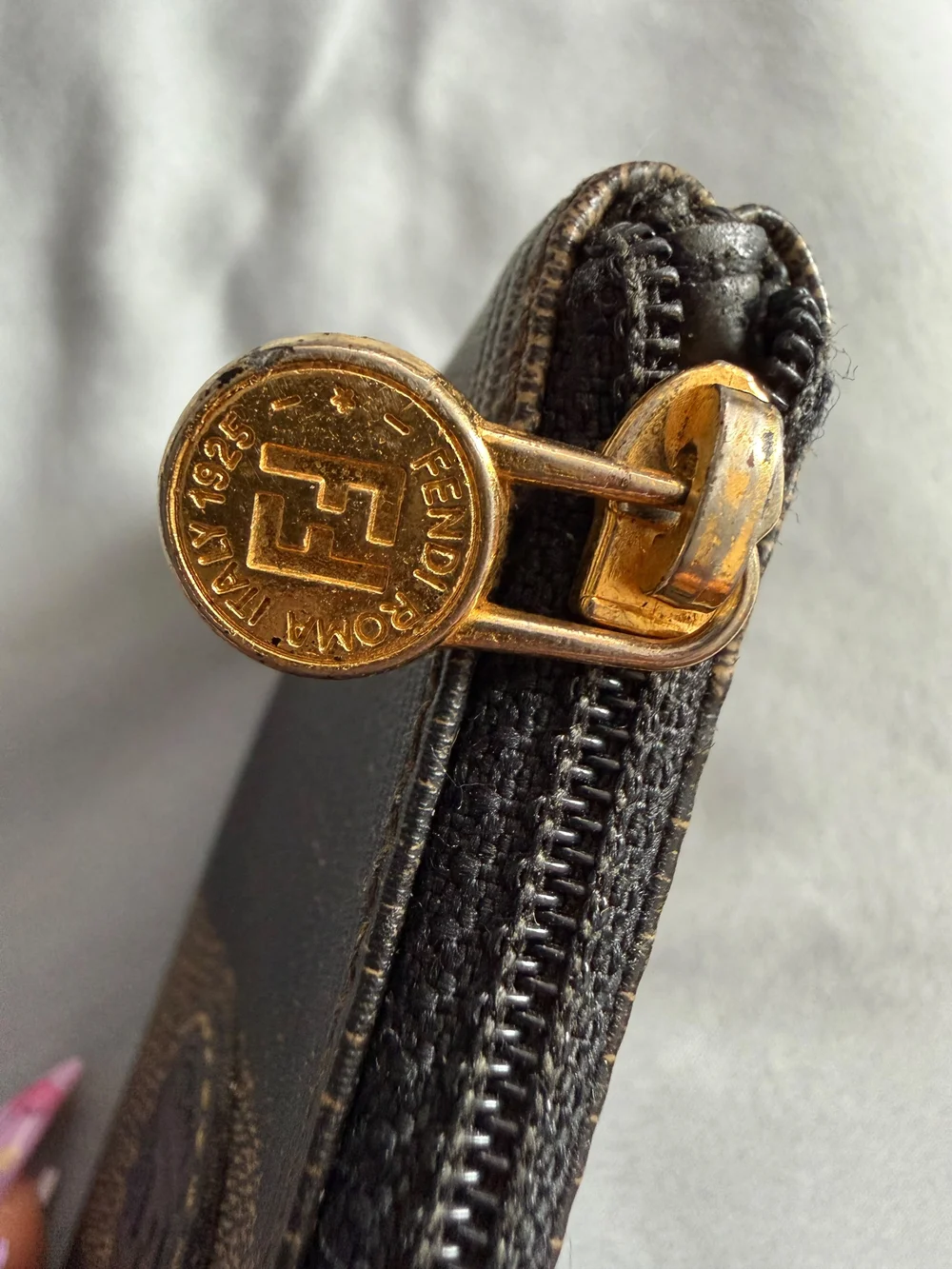 Fendi Brown & Black Striped Zip Card Case